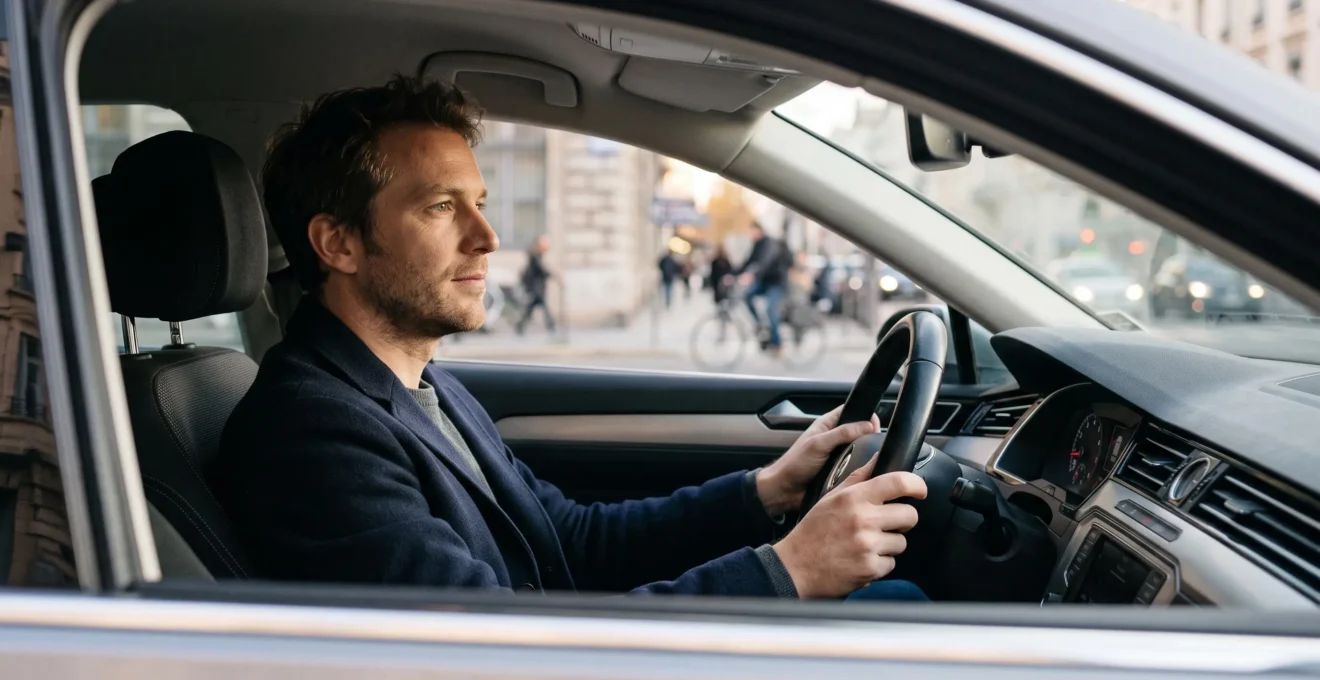 Silhouette d'un conducteur au volant d'une voiture, symbolisant l'impact du profil sur le prix de l'assurance auto
