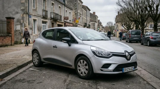 Renault Clio 4 stationnée dans un environnement urbain neutre